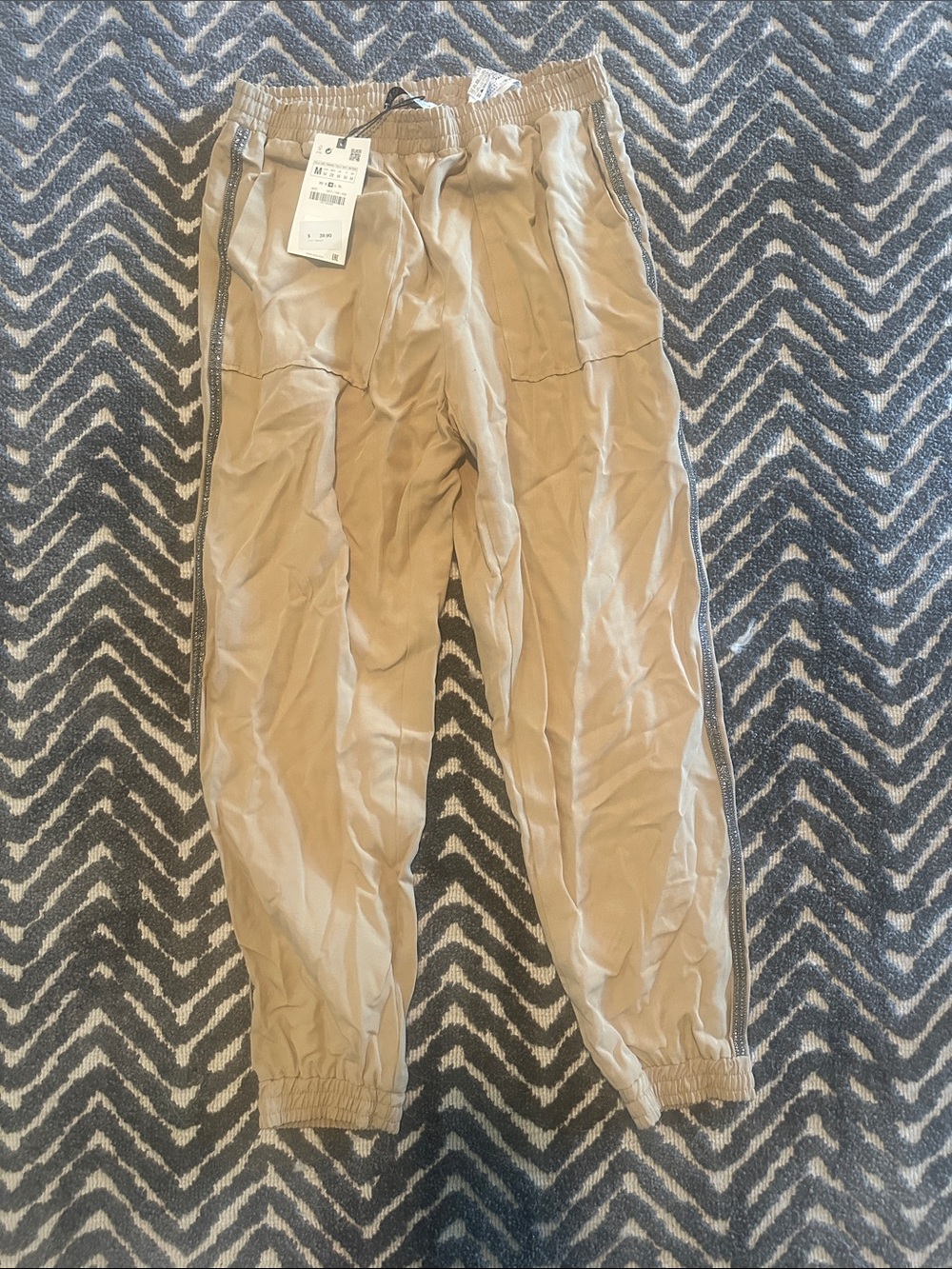 Women’s NWT ZARA Casual Drawstring Jogger Pants - Tan